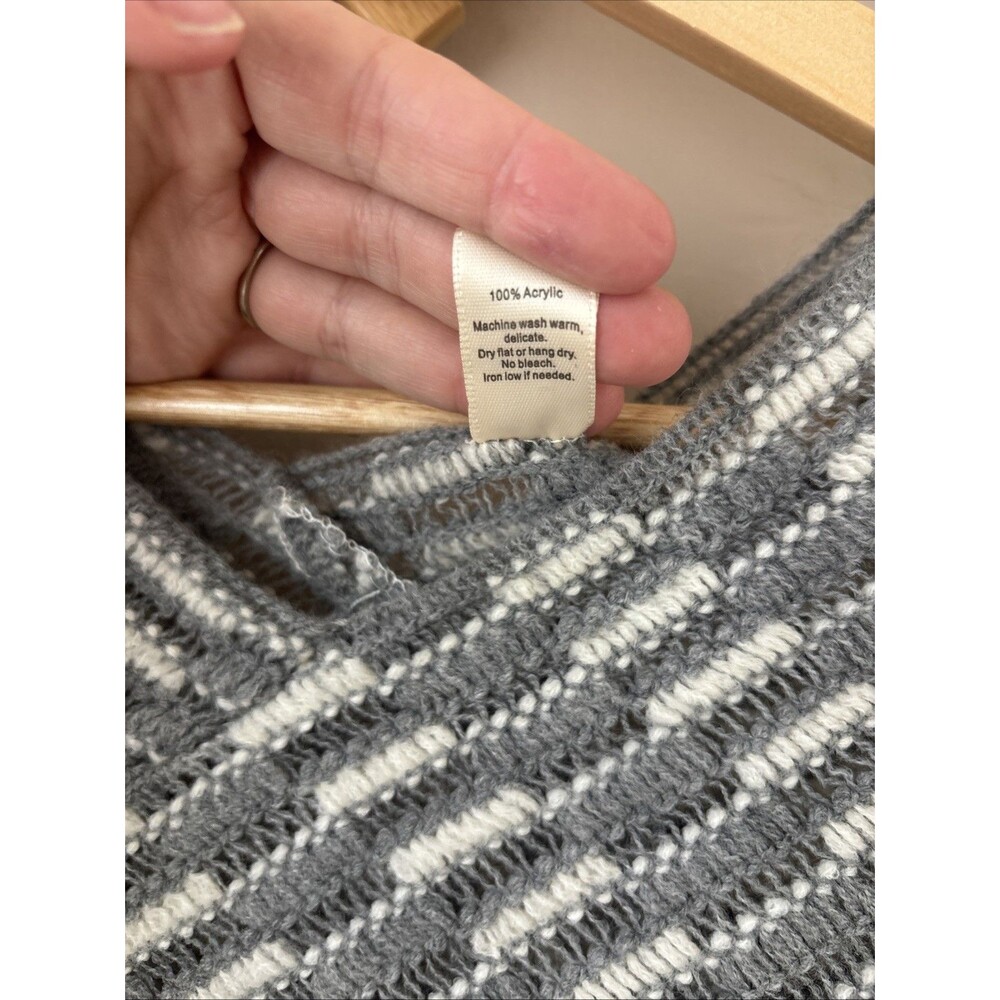 WinWin Open Knit Poncho Shawl Gray White Striped One Size Pullover - Picture 5 of 5